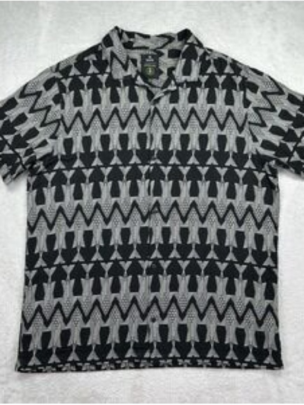 Roark Black Short-Sleeve Button Down Shirt with White Fish Print